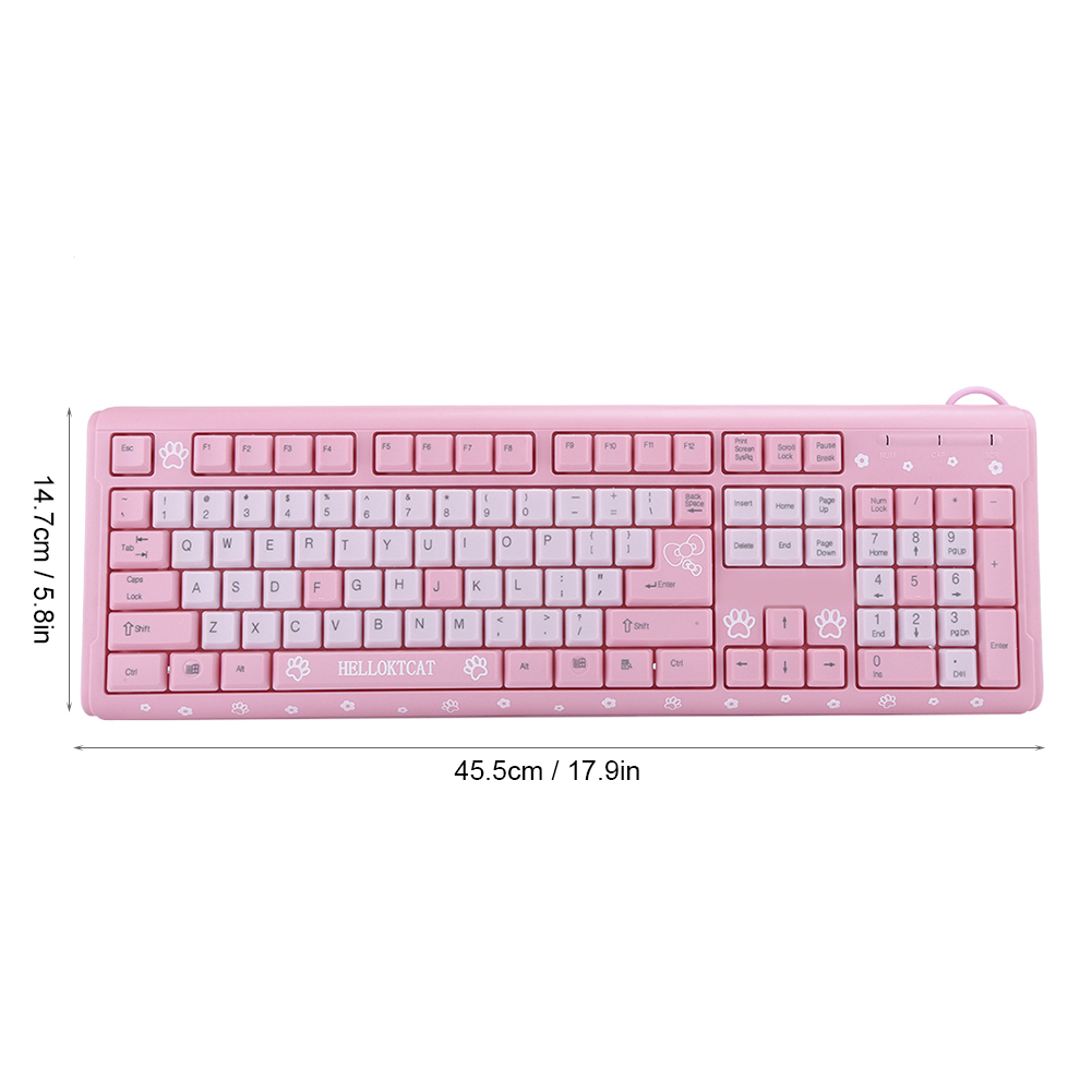 Silent Cute Pink Keyboard Wired USB 104-key Wear-resistant keyboard for ...