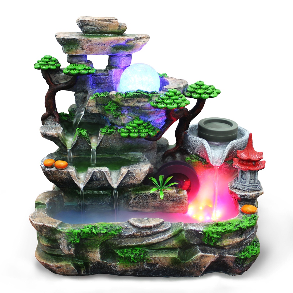 Resin Waterfall Rockery Desktop Fountain LED Home Living Room Coffee ...
