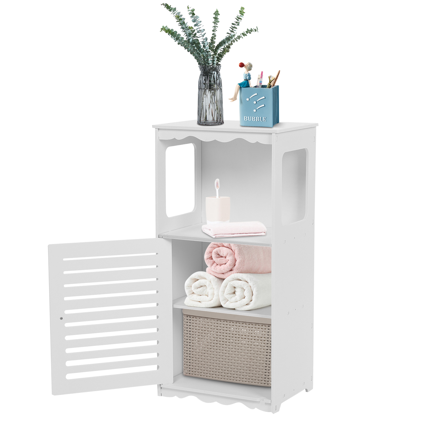 Badezimmerschrank Badschrank Eckschrank mit Tür Aufbewahrung 80 cm weiß