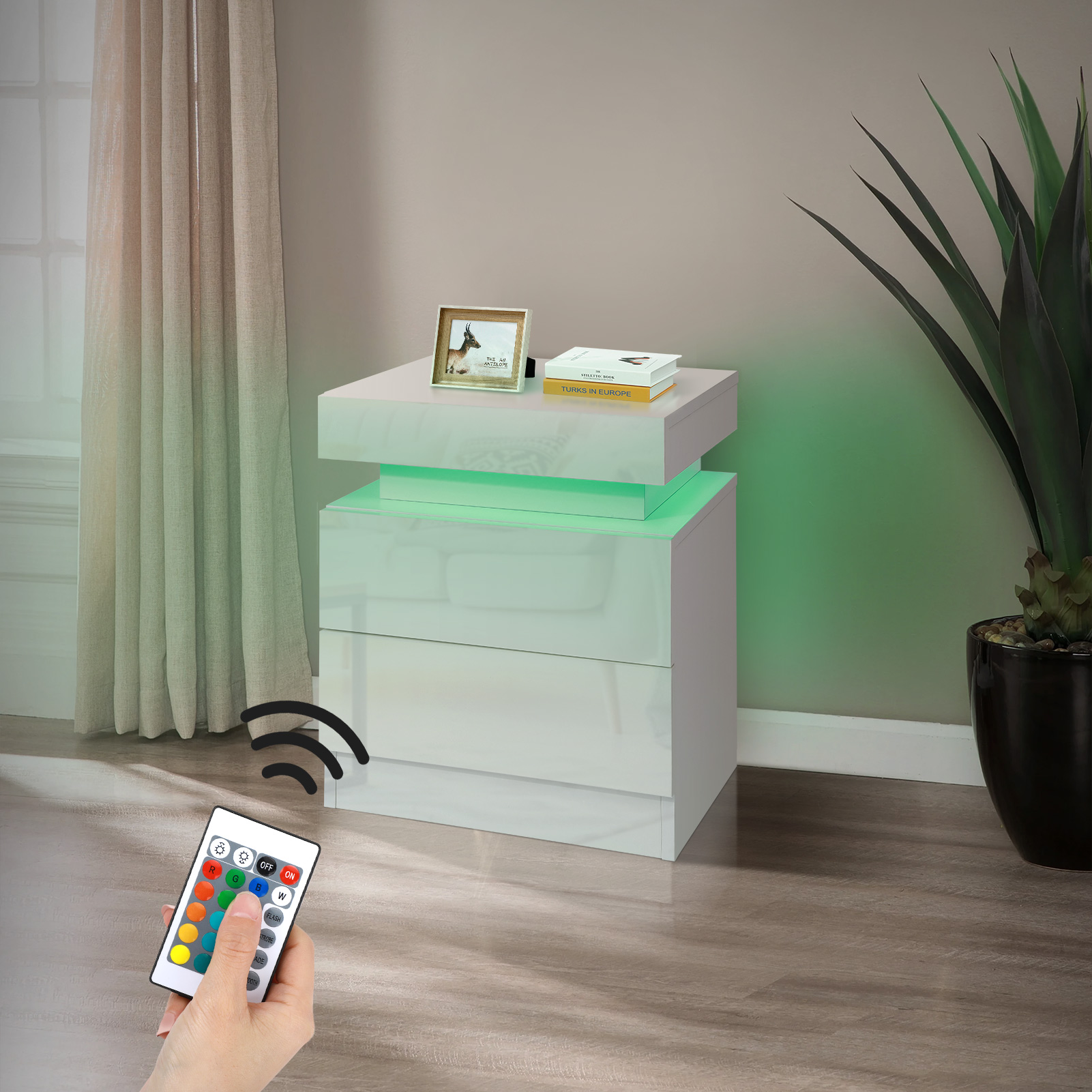 LED Nachttisch Nachtschrank Weiß Matt Nicht Kommode Nachtkonsole