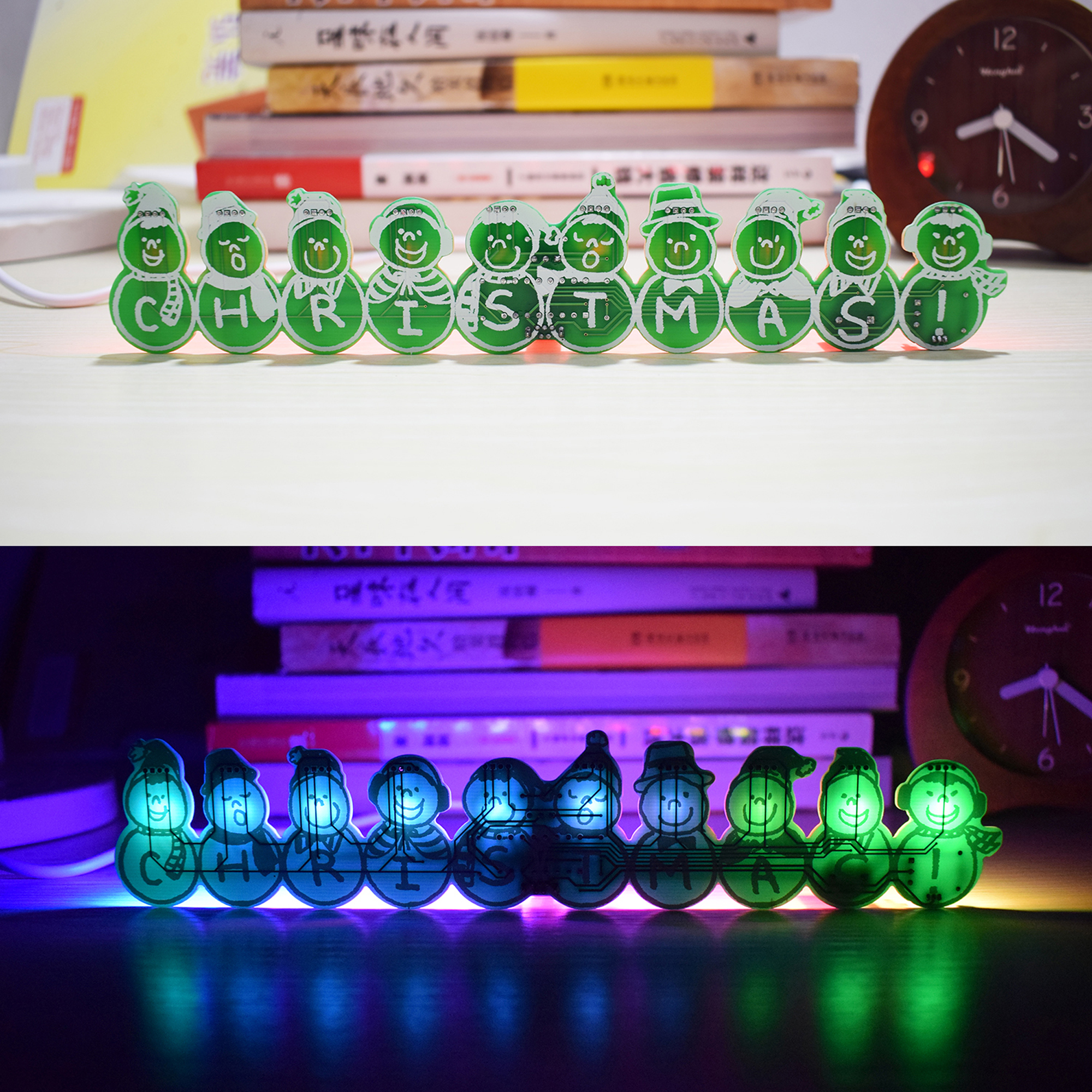 The light up music box tag, chibitronics Music Box Christmas Snowman 14 kinds backlight LED full color effect