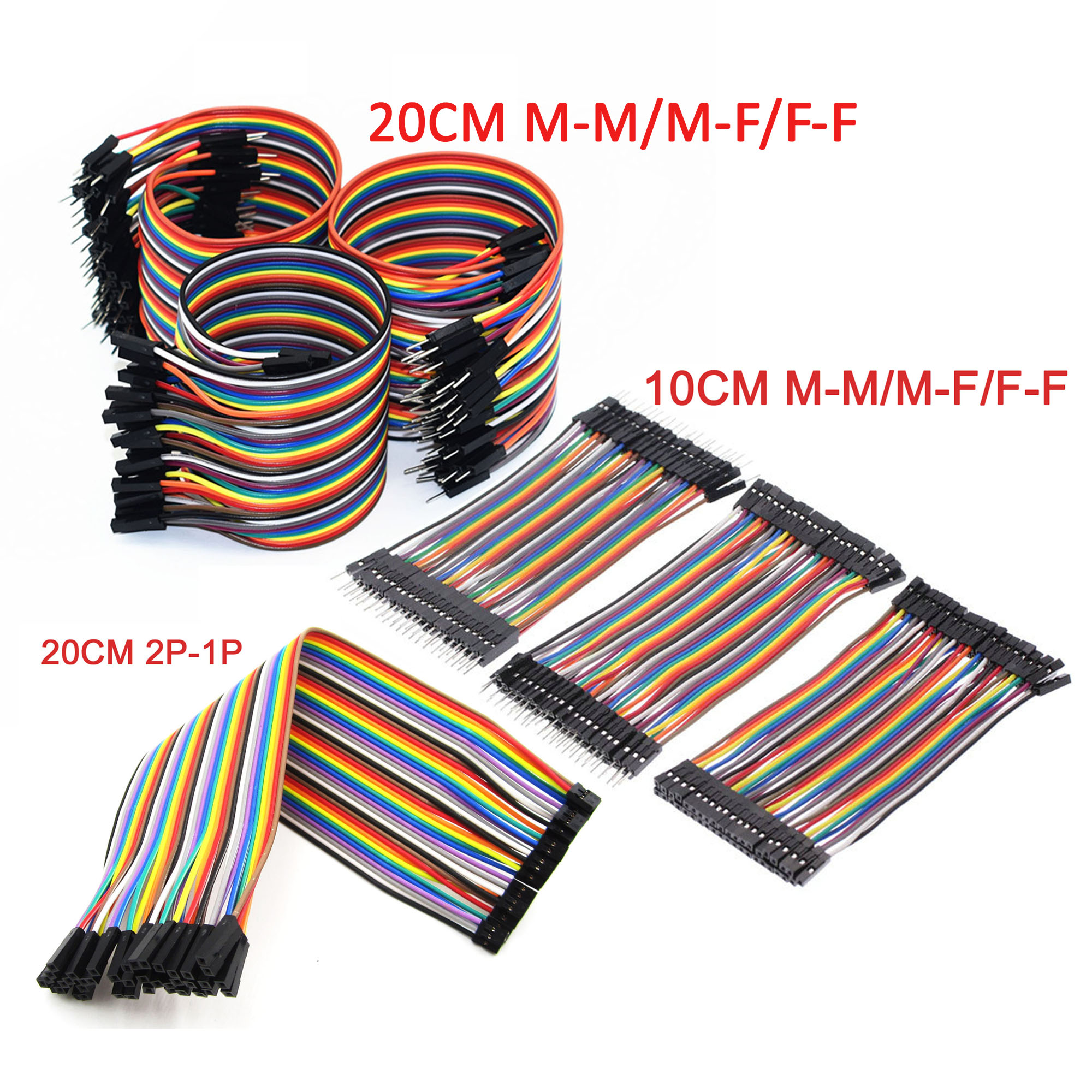 40PCS Dupont Wire Color Jumper Cable 2.54 mm 1P-1P Mâle à Femelle Arduino 20 cm Sal