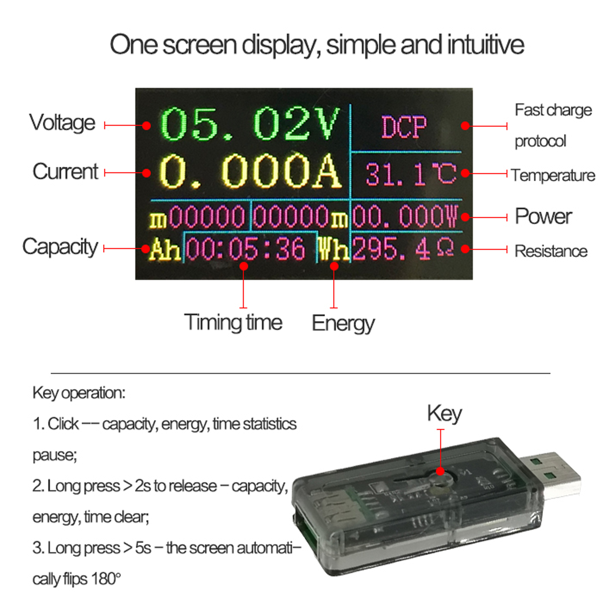 TC64 Type-C Color LCD USB Voltmeter ammeter battery PD Charge USB Prüfer AHS
