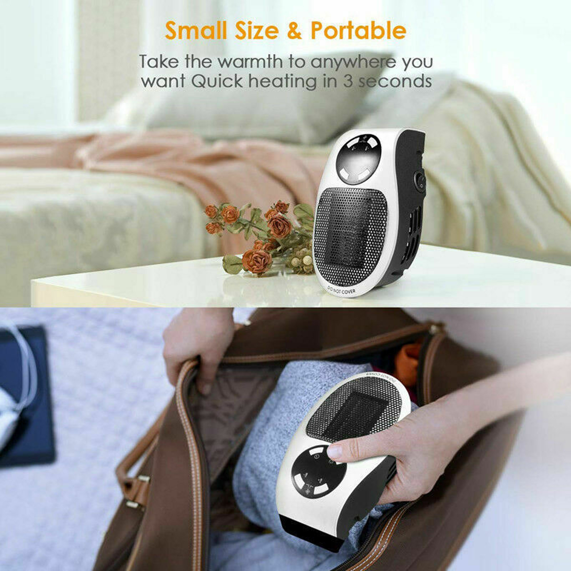 Portable Mini Electric Plug-In Wall Heater Handy Room Blower Fan Radiator 500w