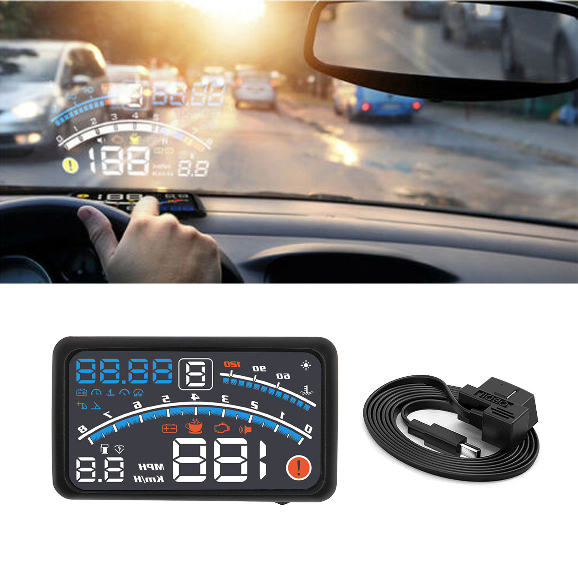 Details about  / 5.5/" Car HUD Head-Up Display OBD2 Dashboard Speedometer Projector Speed Warning