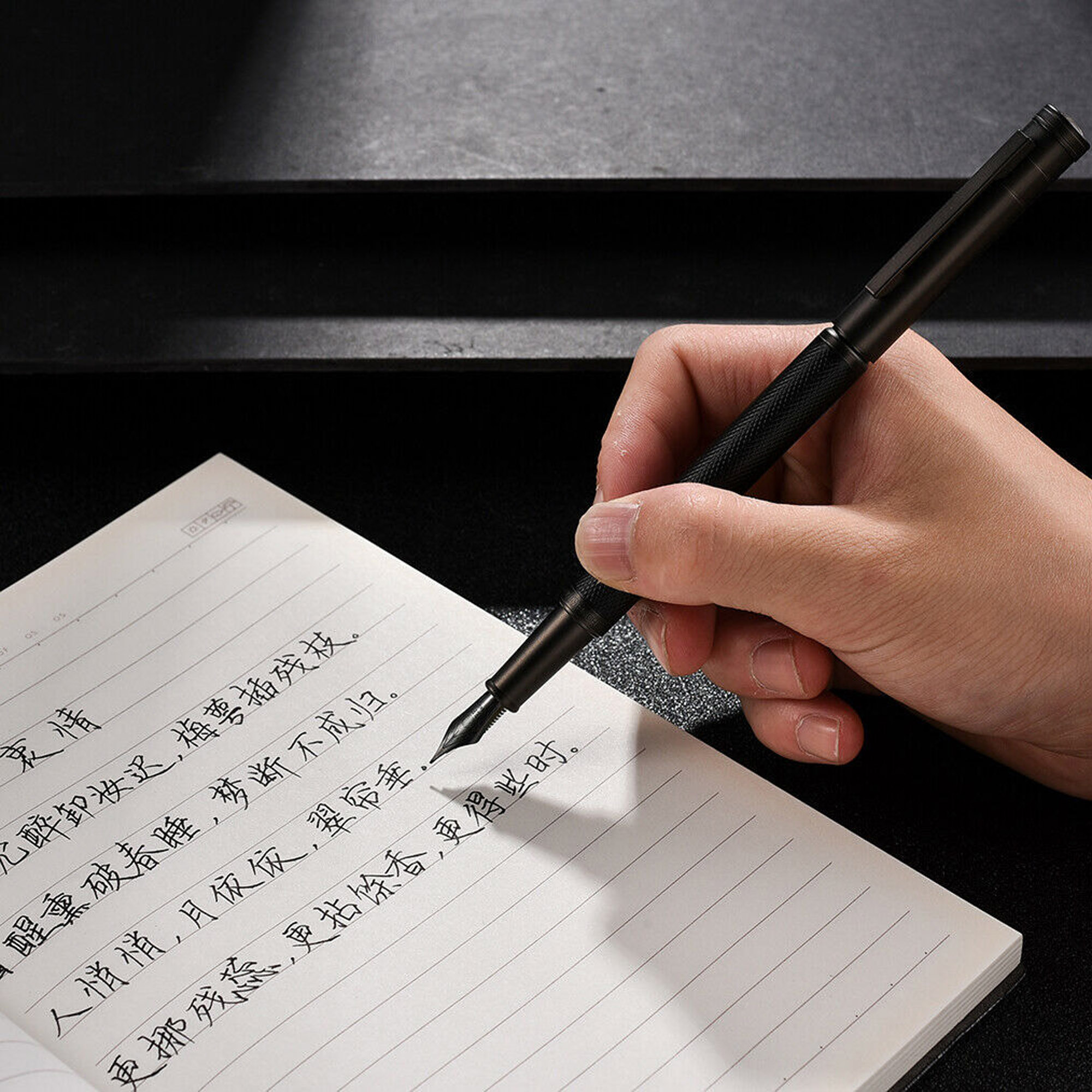 HongDian Black Forest Fountain Pen Titanium EF/F/Bent Nib Ink Pen with Converter 