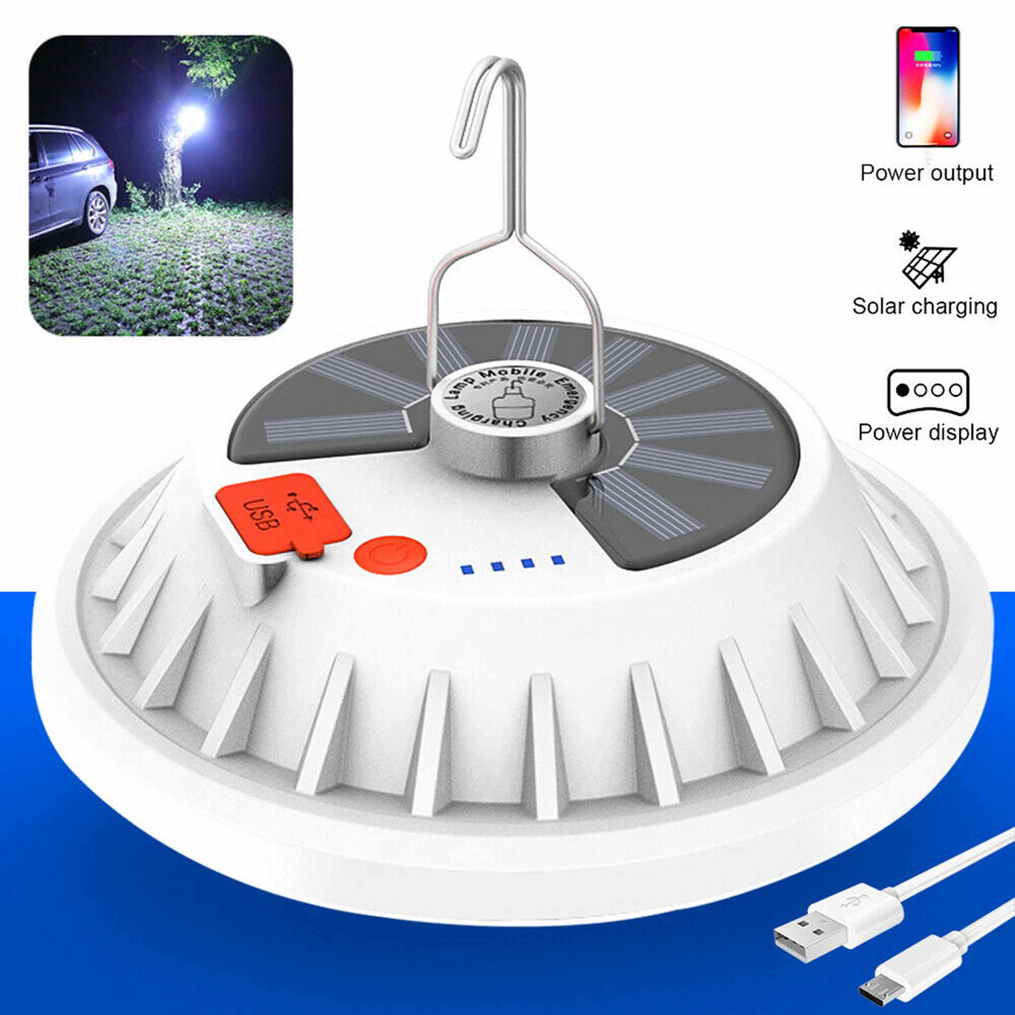 Lanterne de camping solaire, lampe de barbecue rechargeable