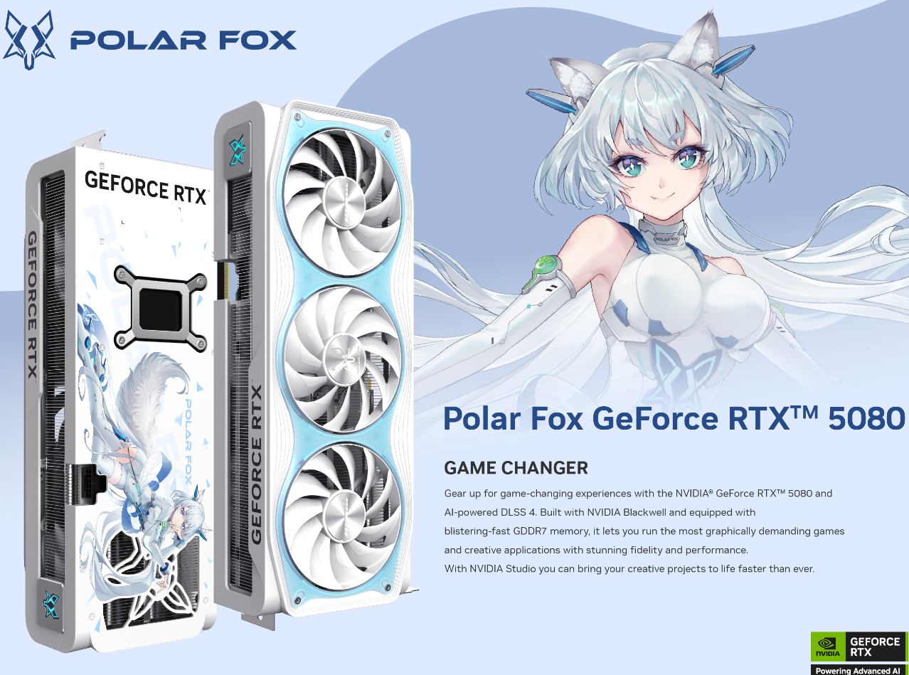 Manli GeForce RTX 5080 Palor Fox OC 16GB GDDR7 Graphics card Light