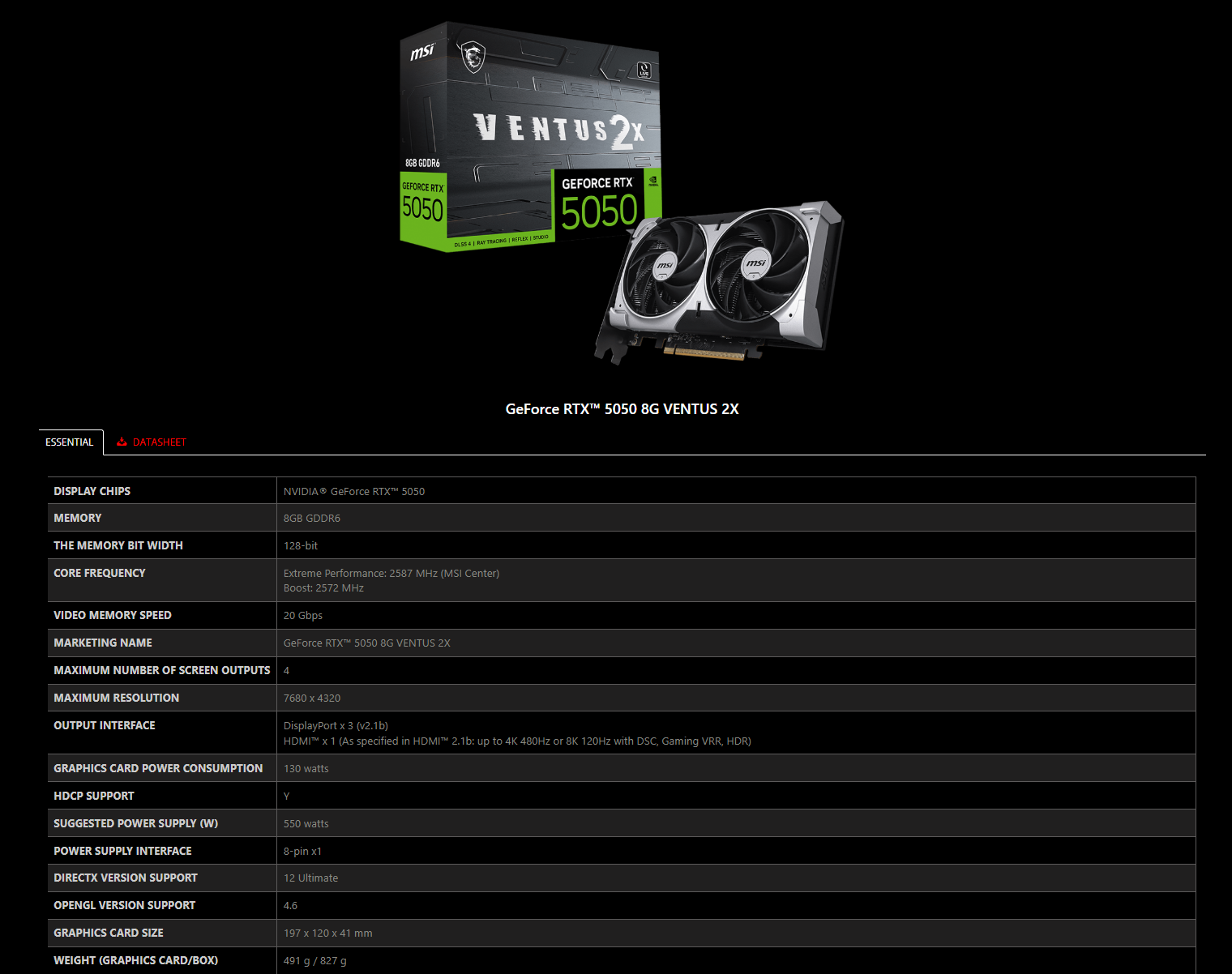 MSI GeForce RTX 5050 8G VENTUS 2X Graphics Cards | eBay