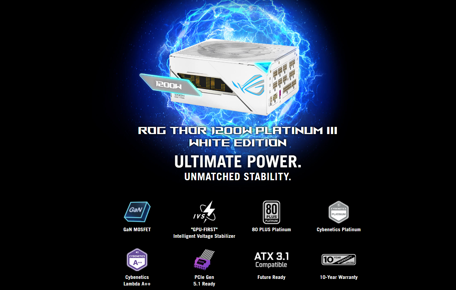 ASUS ROG THOR 1200W Platinum II  ATX 3.0  80 Plus Platinum Fully Modular Power Supply W 12vhpwr Pcie 5 0 Connector
