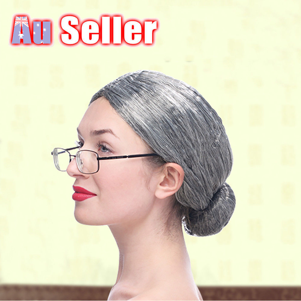 Grandma Wig Old Lady Granny Wigs Cosplay Costume Party Woman Grey