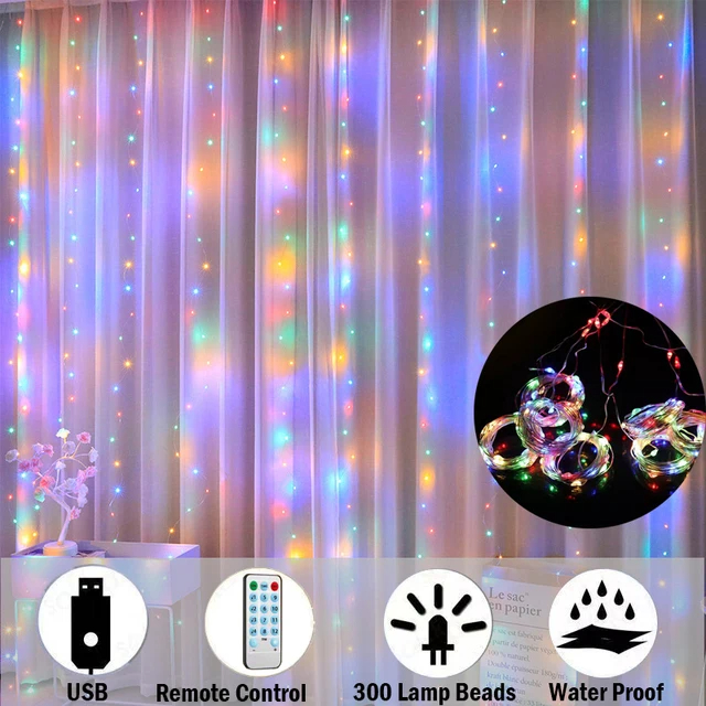 300 LED Curtain Fairy Lights String Indoor/Outdoor Backdrop Wedding Party White - Picture 13 of 17