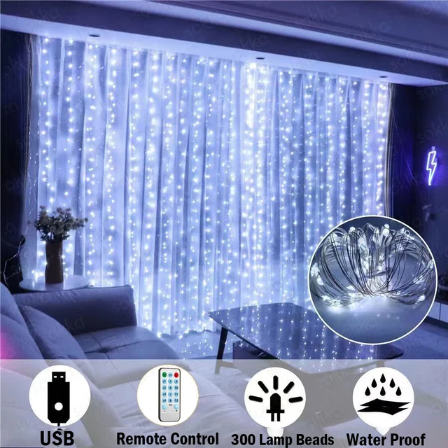 300 LED Curtain Fairy Lights String Indoor/Outdoor Backdrop Wedding Party White - Picture 14 of 17