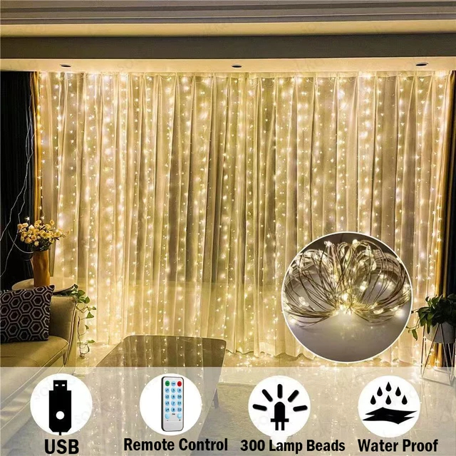 300 LED Curtain Fairy Lights String Indoor/Outdoor Backdrop Wedding Party White - Picture 12 of 17