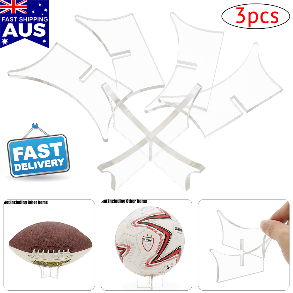 AU 3PCS Acrylic Clear Soccer Ball Stand Holder Display Signed
