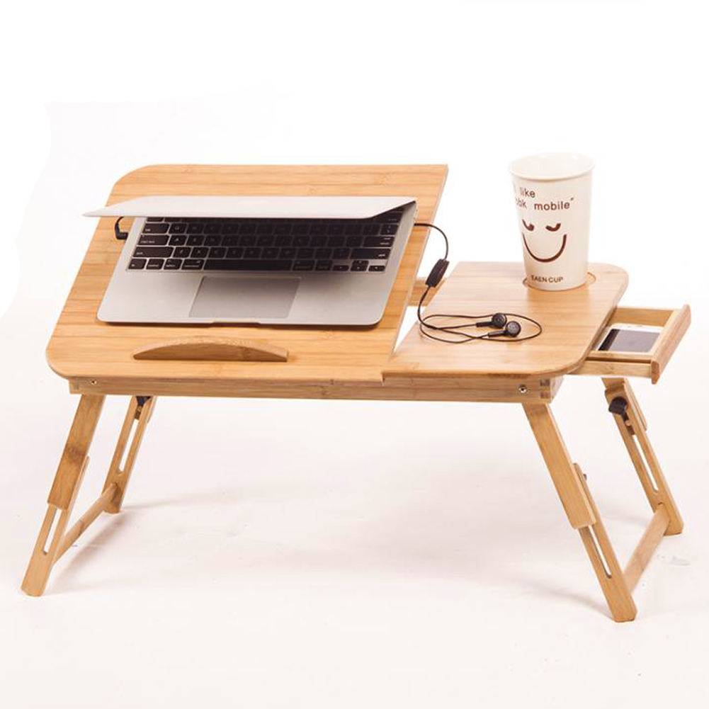 Portable Folding Lap Desk Bamboo Laptop Tray Natural Bed Table