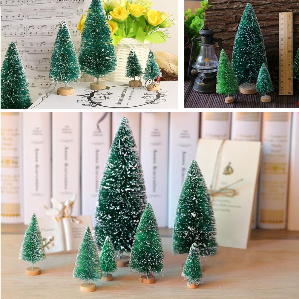 5pcs Mini Sisal Christmas Trees Ornament Miniature Snow Frost Xmas