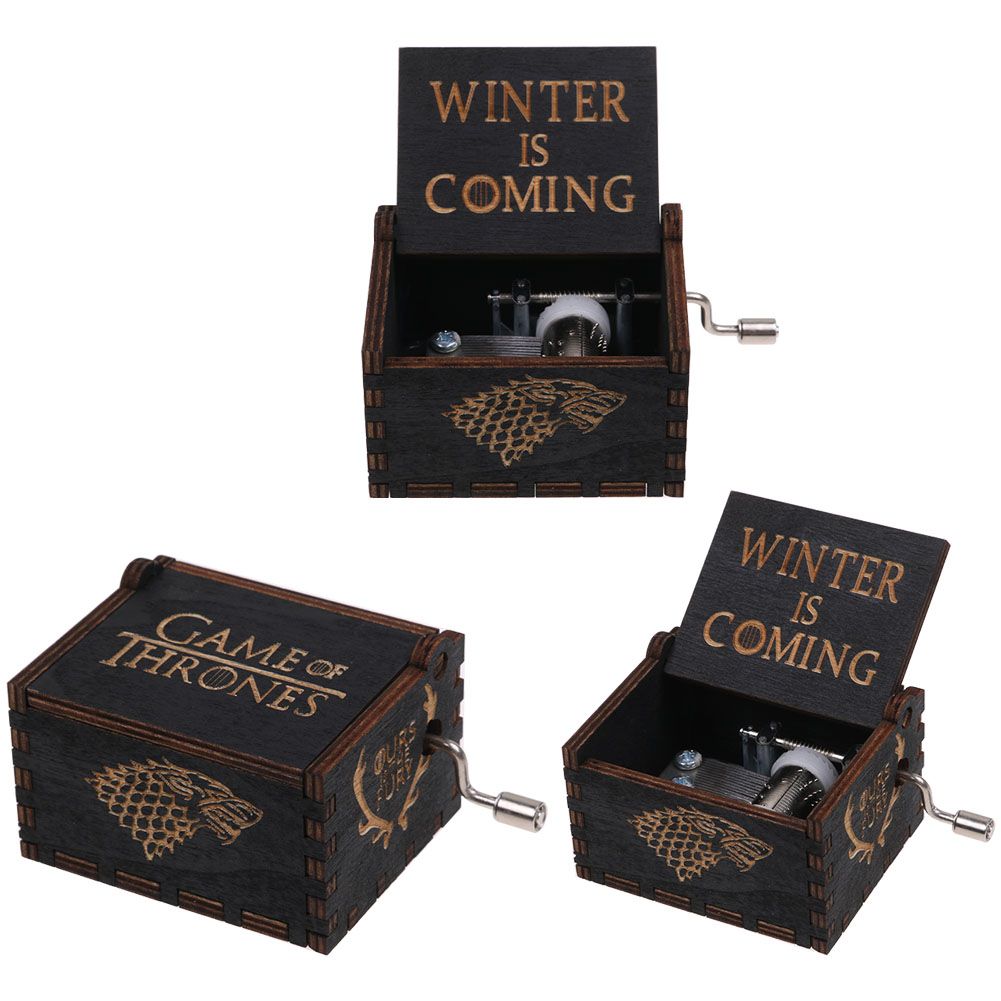 Retro Black Wooden Hand Crank Engraved Music Box Toys Gift Game Of Thrones