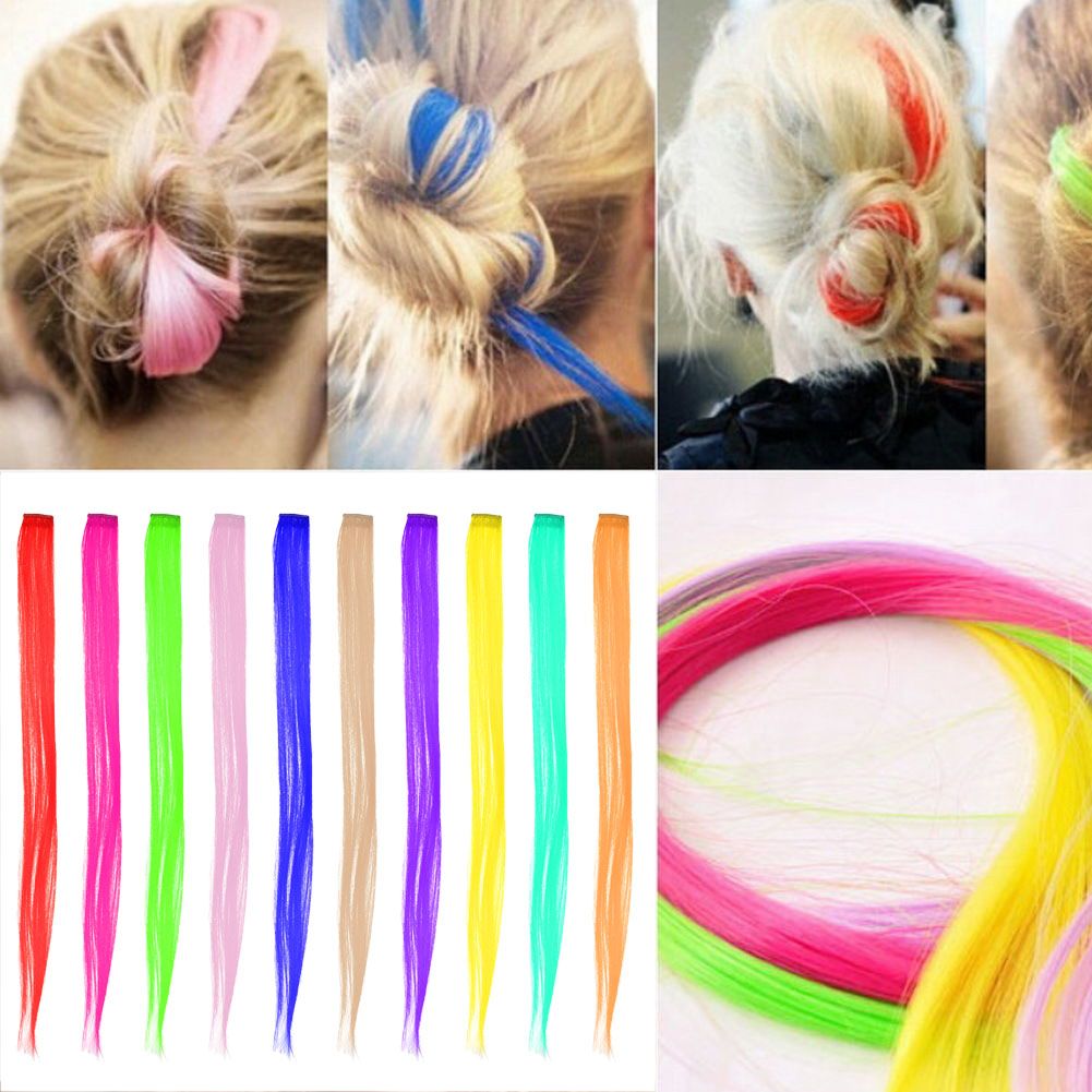 1x 22 Hair Extensions Neon Clip In Long Synthetic Rainbow