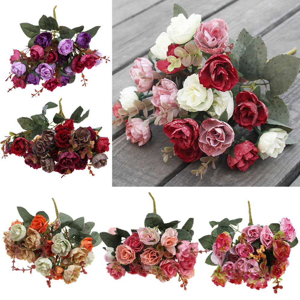 Artificial♡Rose Peony Silk Flowers Leaf Bouquet Home Floral Wedding Garden Decor