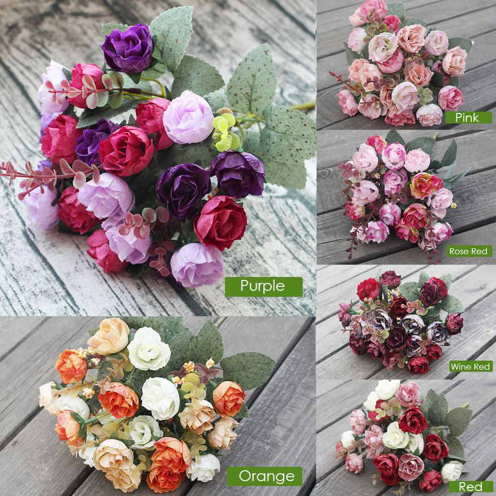 Artificial♡Rose Peony Silk Flowers Leaf Bouquet Home Floral Wedding Garden Decor
