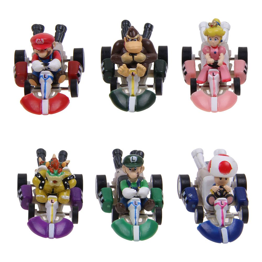 6pcs//set Super Mario Mini Kart Pull Back Cars Figure Toys for Kids
