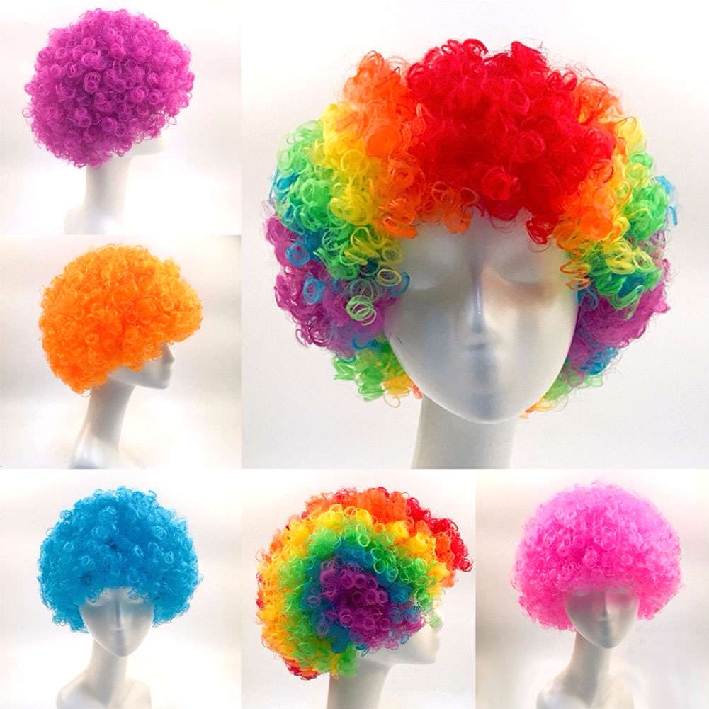 Party Disco Rainbow Afro Clown Hair Football Fan Adult Child Costume Curly VE