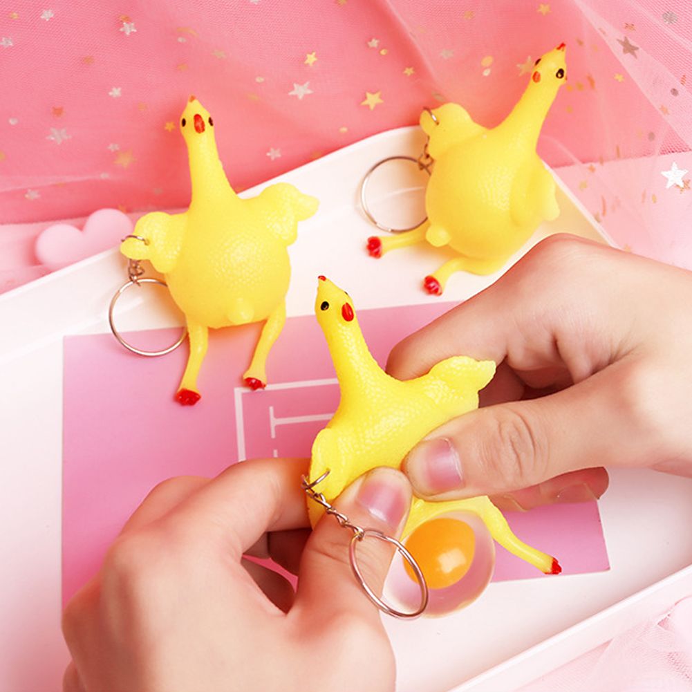 Vent Chicken Egg Laying Hens Crowded Stress Ball Key chain Kids Squeeze Baby Key