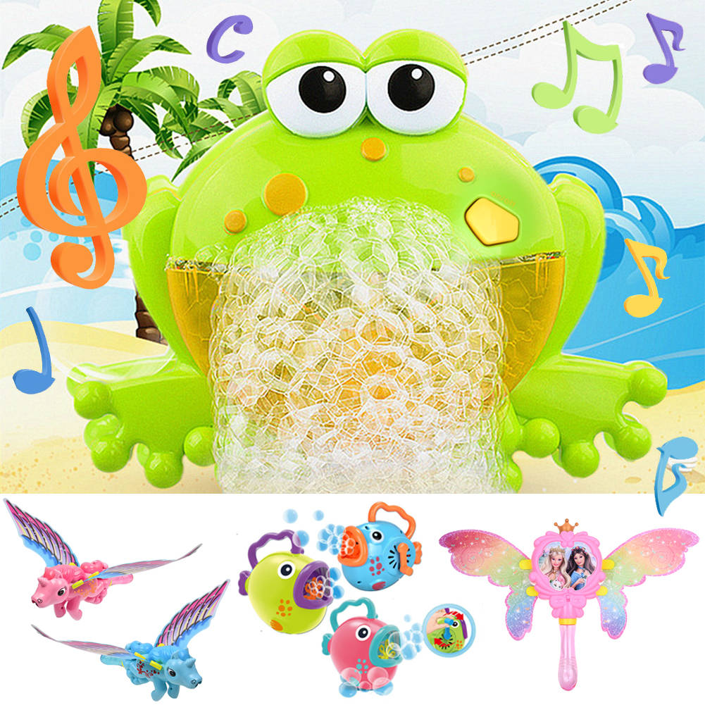 US Machine Big Frogs Automatic Bubble Maker Blower Music Bath Toy for Baby A2