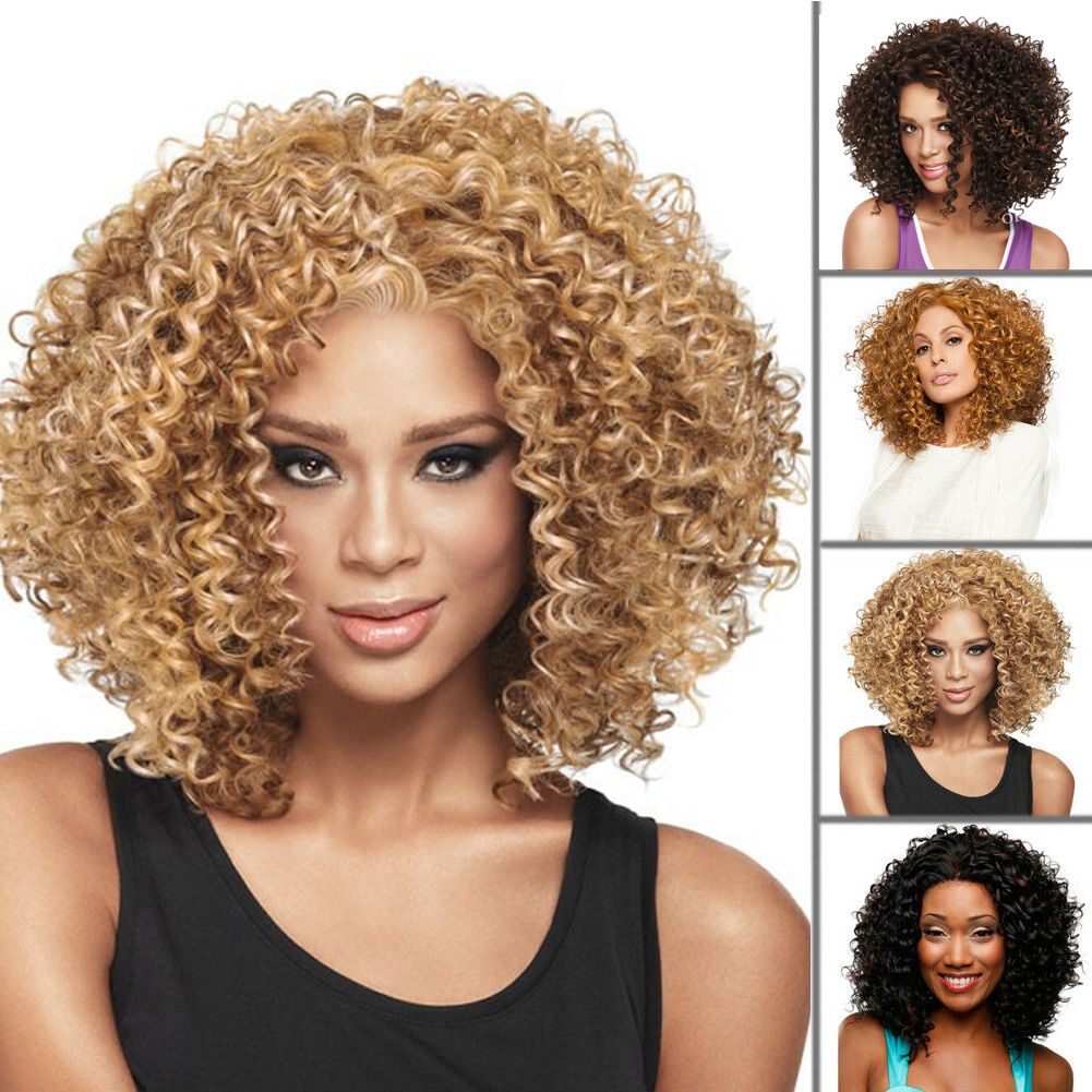 Women Black Short Full Wavy Wig Fashion Afro Natural Kinky Curly