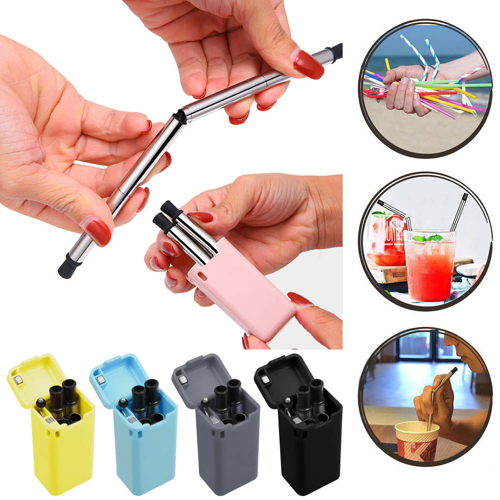 Reusable Collapsible Drinking Straws Stainless Steel Metal Straw