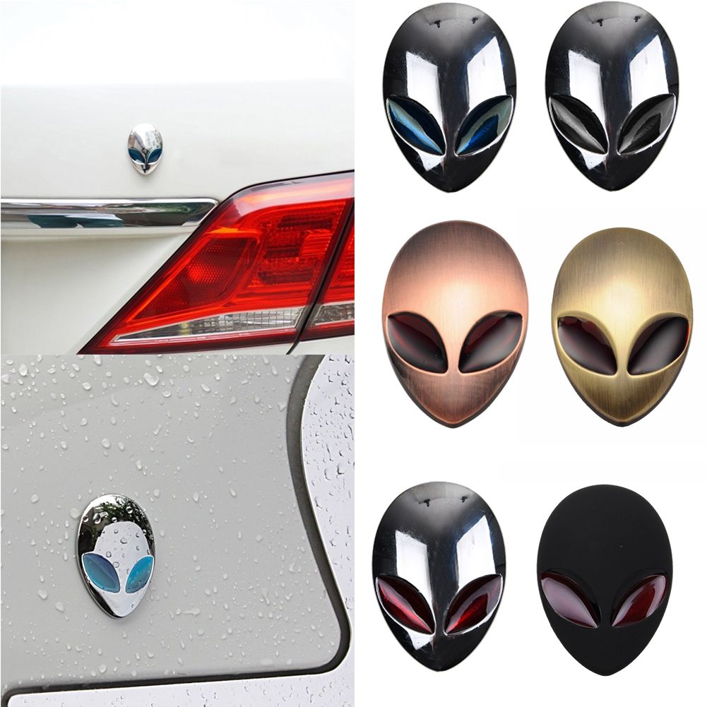 1 Piece Alien Head Auto Sticker Badge Emblem Car Decals Full Metal 3D Silver