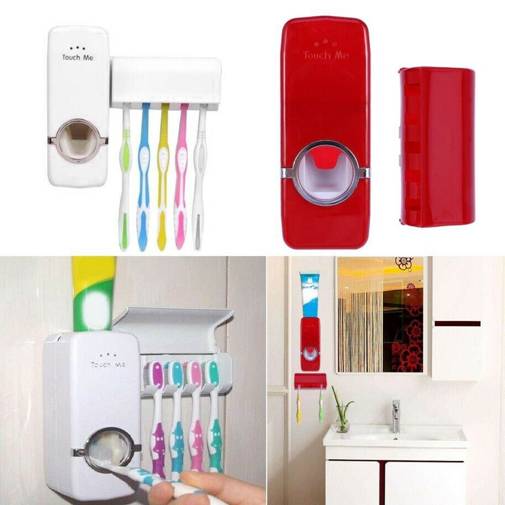 5 Toothbrush Holder Set Wall Mount Stand JM Automatic Toothpaste Dispenser