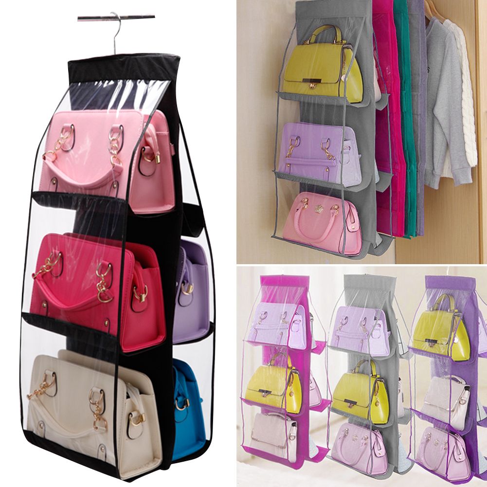 Anti-dust Hanging Organizer PVC Handbag Holder Storage Purse Closet Rack 6Pocket