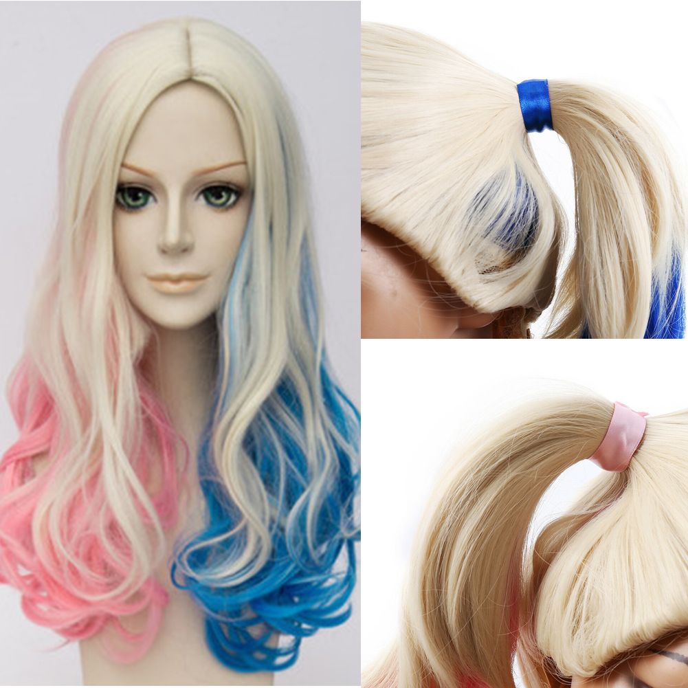 BATMAN SQUADRA suicida Harley Quinn Parrucca Rosa Blu Grigio Gradient Capelli Halloween Cosplay
