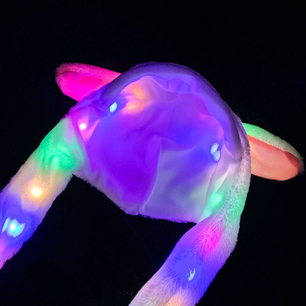 LED Glow Rabbit Ear Hat Bunny Plush Beanie Cap Moving Ears Party Toy Kids Gift