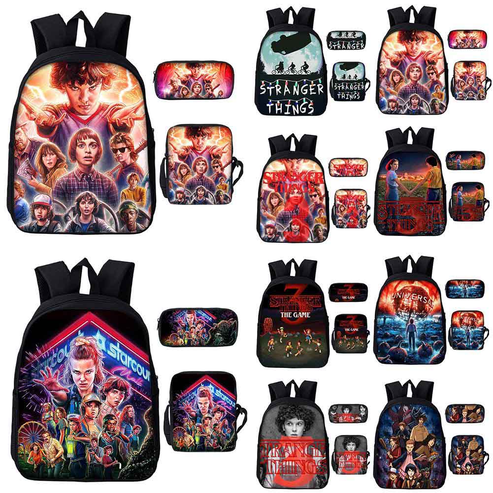 Stranger Things 3pcs//Set Backpack Student Schoolbag Pencil Case Lunch Bag UK