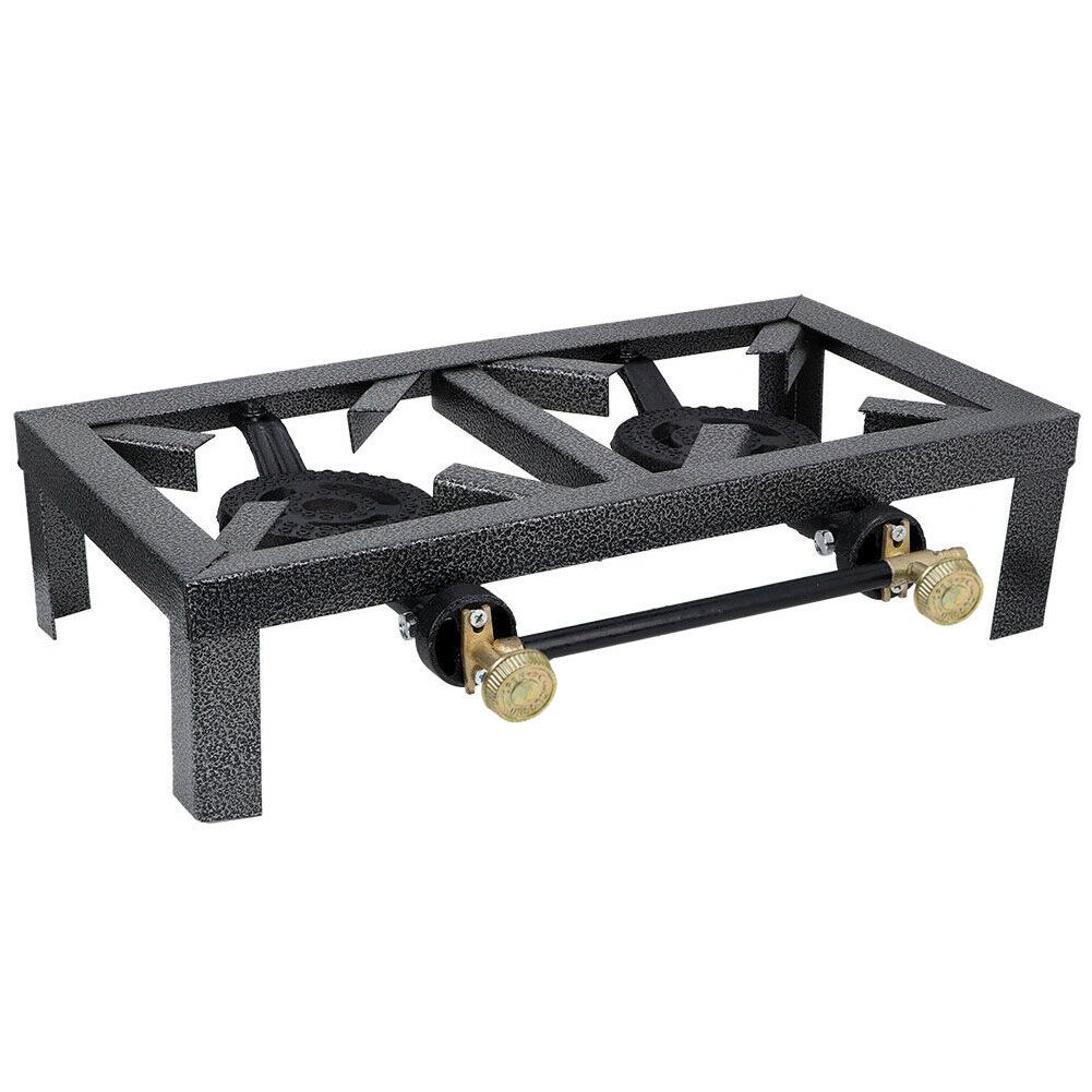Black Camp Stove Double Burner Cast Iron Propane Gas LPG Outdoor BBQ