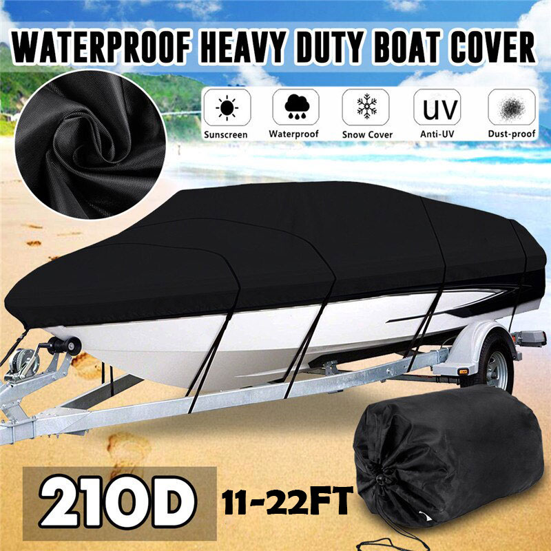 210D Heavy Duty Boat Speedboat Bass Cover 11 16 20 Ft Waterproof Fish Ski V-Hull