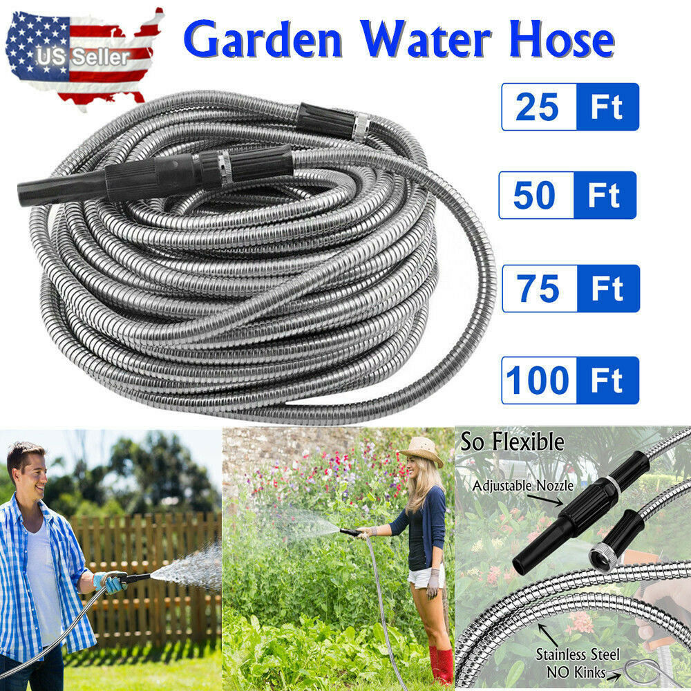 25 50 75 100ft Stainless Steel Flexible Metal Garden Water Hose Pipe Nozzle Kit Other Garden Watering Equipment Home Garden Worldenergy Ae