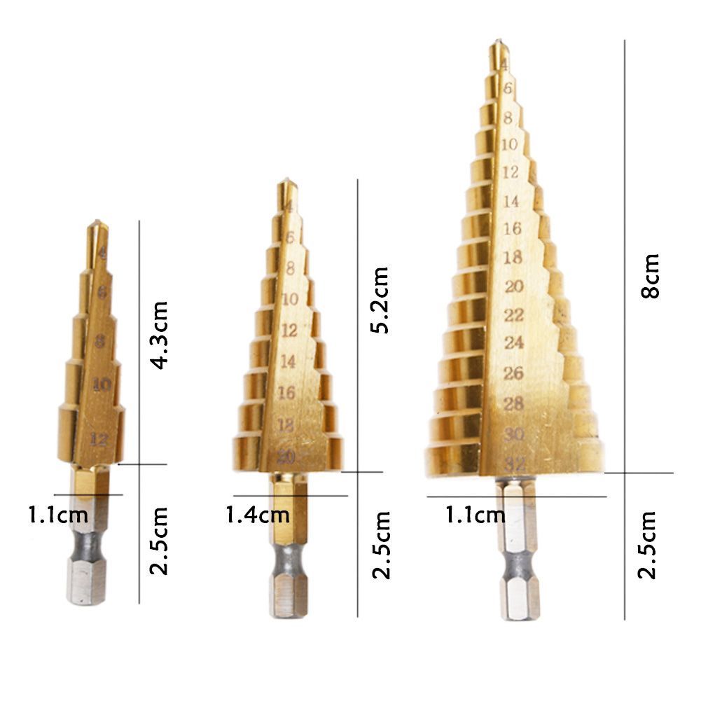 3PC LARGE HSS STEP CONE DRILL TITANIUM BIT SET HOLE CUTTER 3 PIECE BLUE POUCH