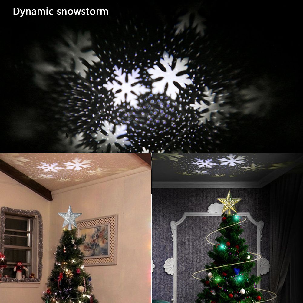 Christmas Tree Topper Gold Star Snowflake Projection Decor Ornaments Home X R7E7