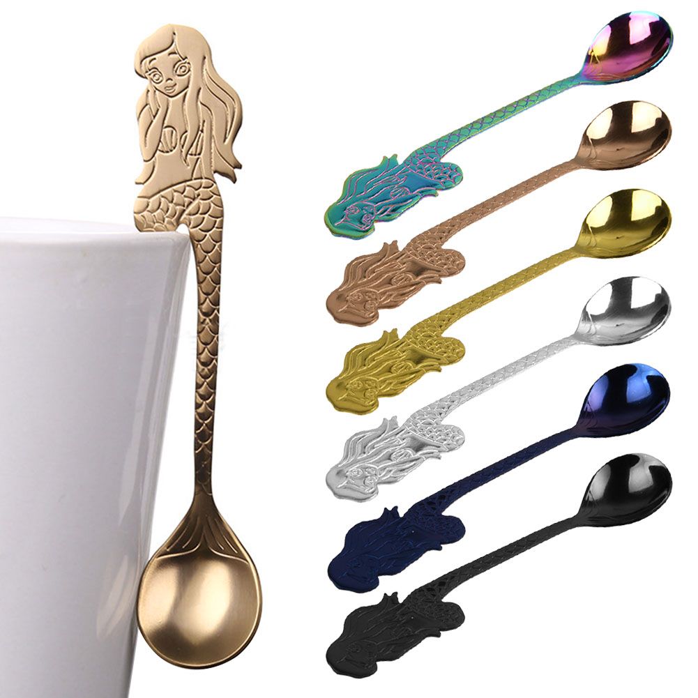 Kitchen Teaspoon Mermaid Tea Coffee Drink Mixing Spoon Tableware Stainless Steel