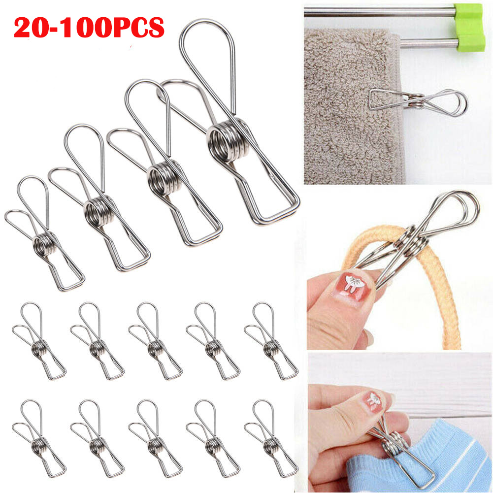 20-100pcs Stainless Steel Washing Line Clothes Pegs Hang Pins Metal ...