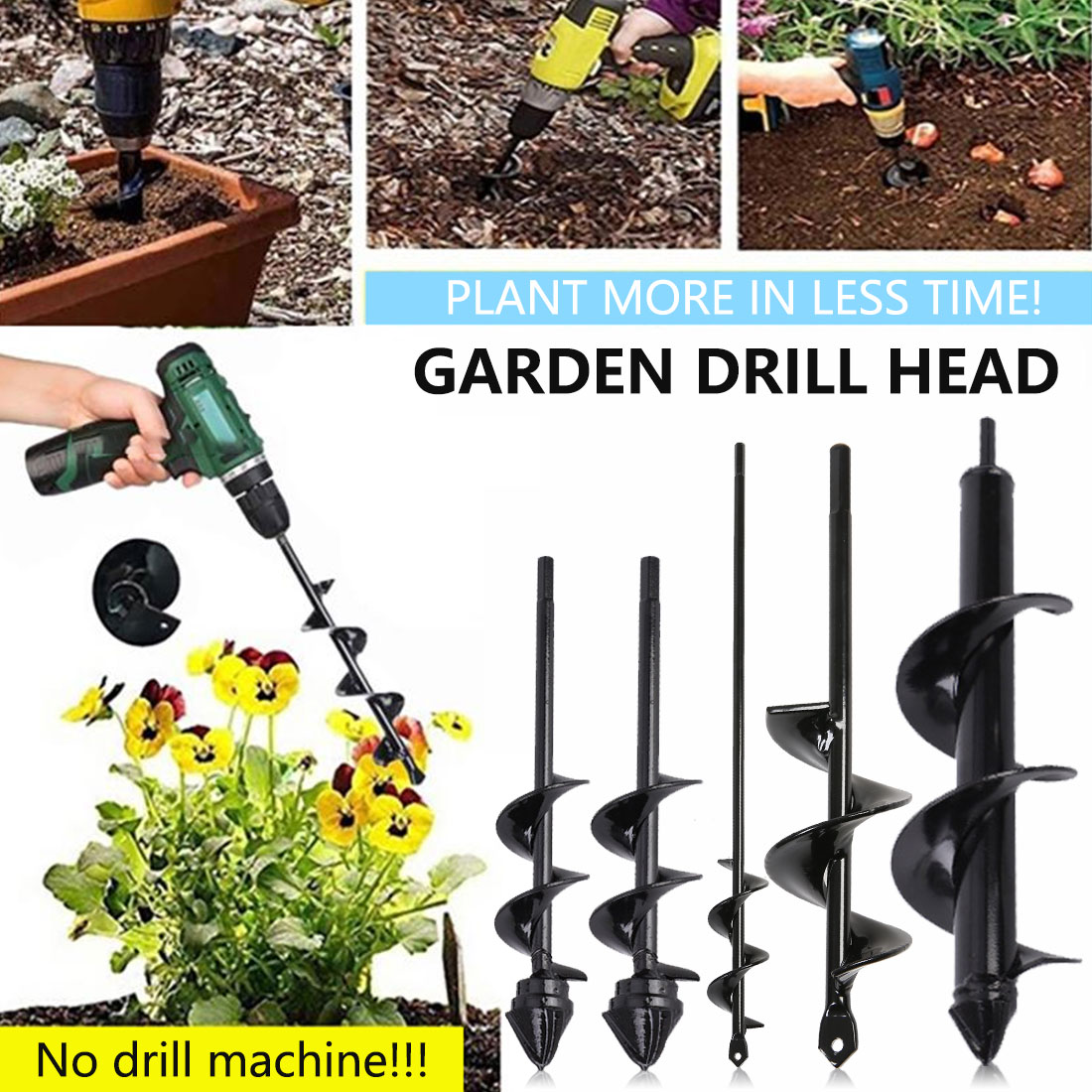 3 Sizes Planting Auger Spiral Hole Drill Bit Garden Yard Earth Bulb Planter UK