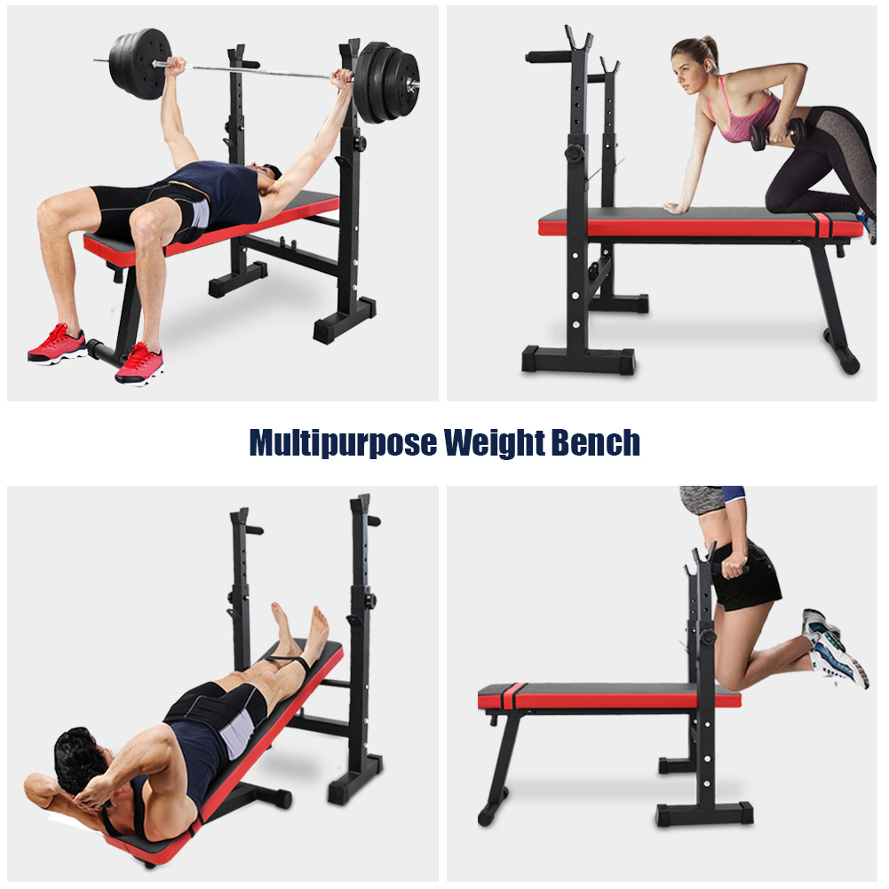 Weight Bench Press With Barbell Squat Rack Adjustable Fitness Gym Training Set 