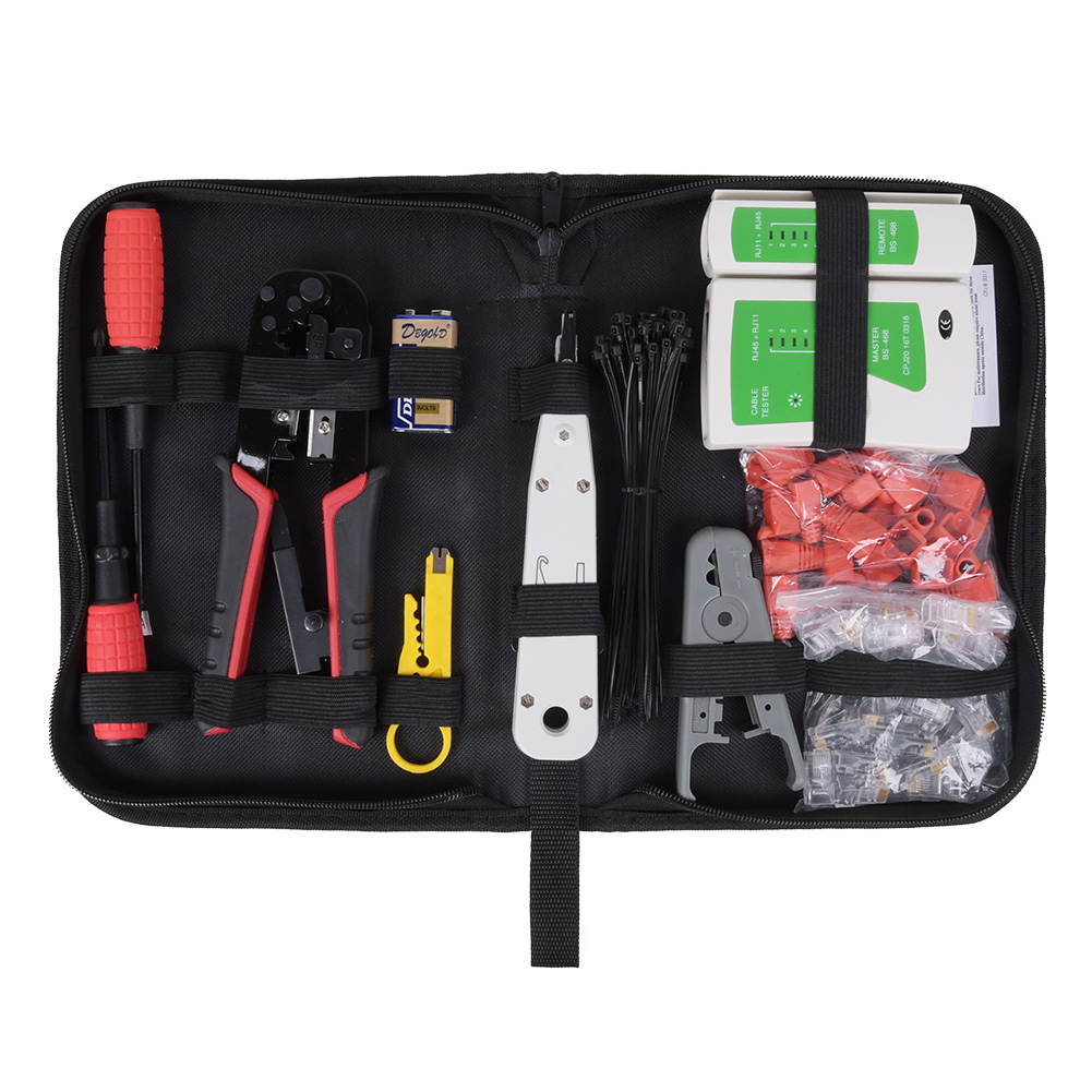Netzwerk Werkzeug Set mit Cat7 RJ45 Stecker 10x | Crimpzange LSA Kabeltester LAN Netzwerk Werkzeug Set mit Cat7 RJ45 Stecker 10x | Crimpzange LSA Kabeltester LAN