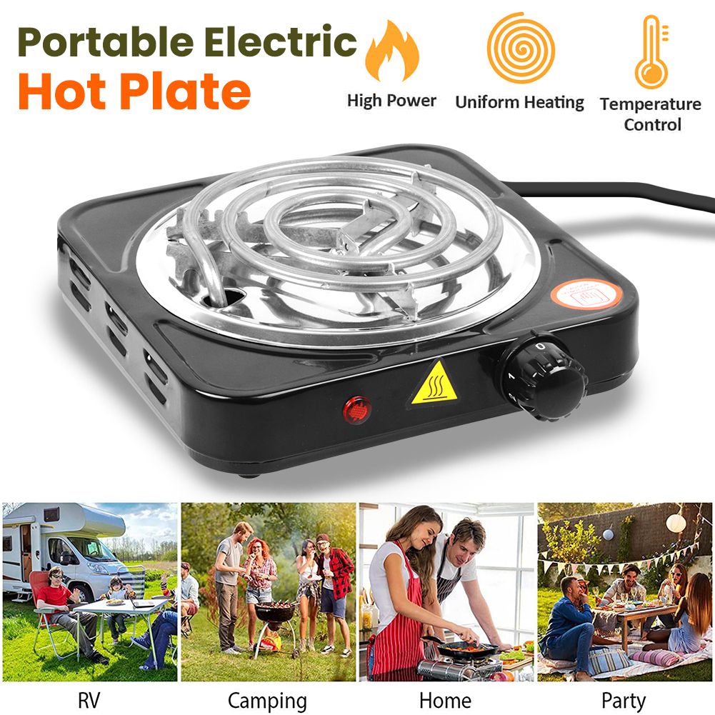 Single Electric Burner 1000W Portable Hot Plate Cast-Iron 7in by Durabold  USA, Black