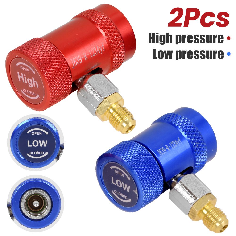 Set Of 2 A/C Manifold Gauge Quick Connectors – Low & High Side, 1/4" SAE, Brass, CarBole
