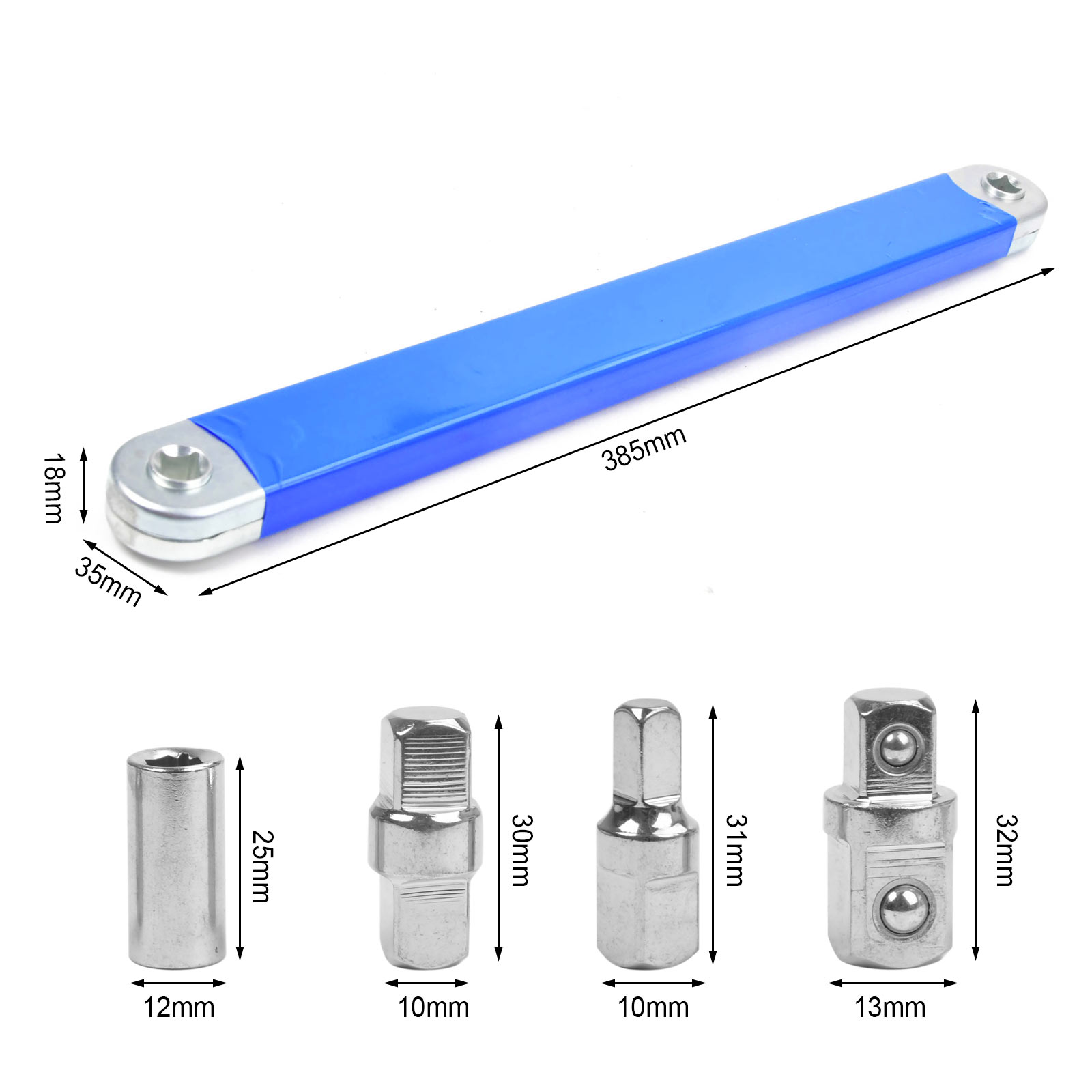 Offset Verlängerungsschlüssel-Set – 3 Adapter (1/4“, 3/8“, 1/2“) Für Enge Räume & Auto-Reparaturen